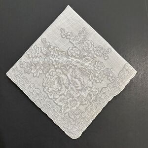 Morsly Linen Burnout Floral Handkerchief Bride Wedding Cottage Core Granny Vtg